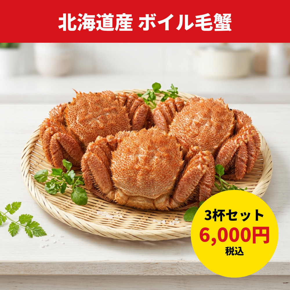 北海道産 ボイル毛蟹 3杯セット(1杯300g前後)